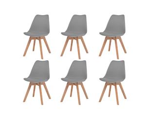 6x Solid Wood Artificial Leather Dining Chairs Grey Kitchen Furniture