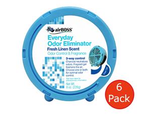 6x airBOSS Everyday Odor Eliminator + Air Freshener in Shelf Tray - Fresh Linen Scent - 6 Pack