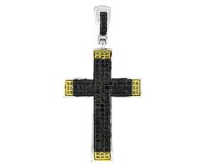 .925 Iced Out Silver Cross - Micro Pave black / gold - Silver