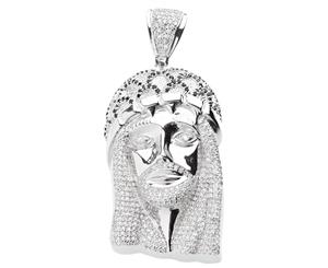 925 Iced Out Sterling Silver Pendant - HOLY JESUS black - Silver