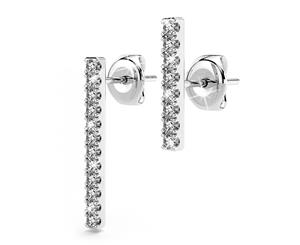 .925 Sterling Silver Asymmetric Bar Stud Earrings-Silver/Clear