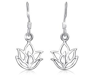 .925 Sterling Silver Lotus Leaf Hook Earrings-Silver