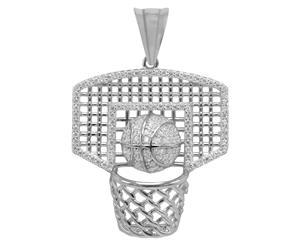 925 Sterling Silver Micro Pave Pendant - Basketball Basket - Silver