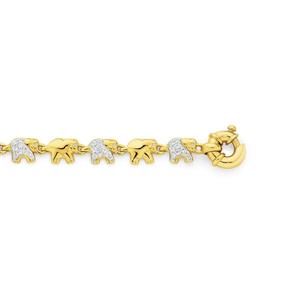 9ct Gold 19cm CZ Elephant Bolt Ring Bracelet