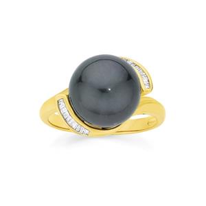 9ct Gold Cultured Tahitian Pearl and Diamond Swirl Ring