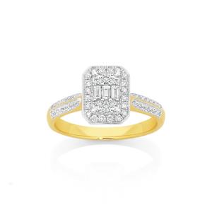 9ct Gold Diamond Emerald Shape Rings