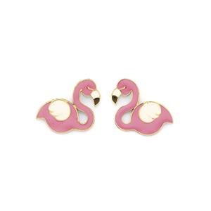 9ct Gold Pink Enamel Flamingo Stud Earrings