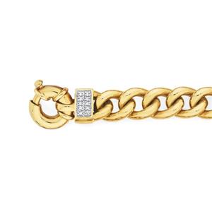 9ct Gold on Silver 19cm Diamond Set Curb Bracelet