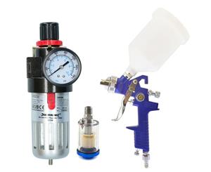 AB Tools HVLP Gravity Feed Spray Gun 1.4mm & Inline Moisture Trap Pressure Regulator