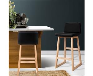 Artiss 2x Kitchen Wooden Bar Stools Bar Stool Chairs Counter Black Leather