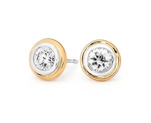 Bee - Silver and Solid Gold Stud Earrings with CZ