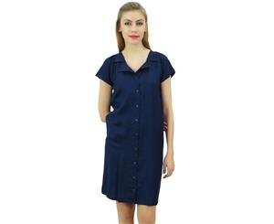Bimba Womens Navy Blue Long Shirt Getting Ready Buttondown Night Sleepdress