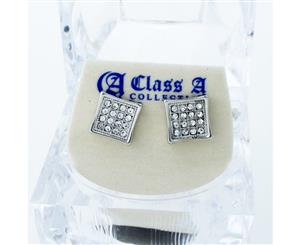 Bling Iced Out Earrings - PAVE SQUARE 9mm - Silver