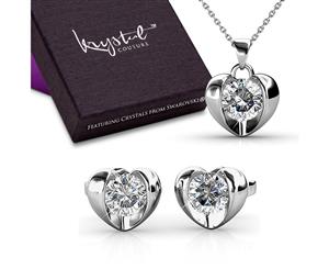 Boxed Necklace & Earrings Set Embellished with Swarovski crystals-White Gold/Clear
