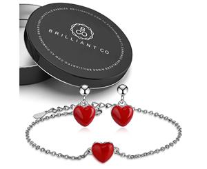 Boxed Red Heart Enamel Bracelet and Earrings Set