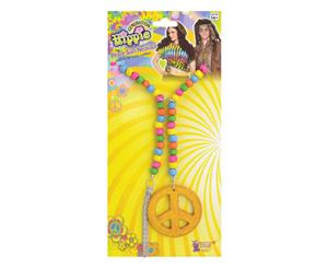 Bristol Novelty Unisex Generation Hippie Wooden Peace Sign Beaded Necklace (Multicoloured) - BN2209