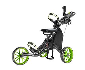 CaddyTek CaddyLite EZ-Fold Pro 3 Wheel Golf Buggy / Push Cart - Lime + Removable Seat
