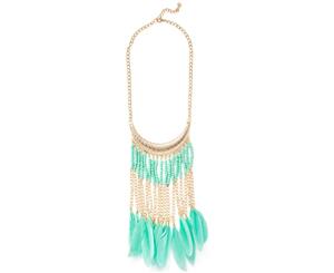 Cara Couture Jewelry Beaded Feather Fringe Statement Necklace