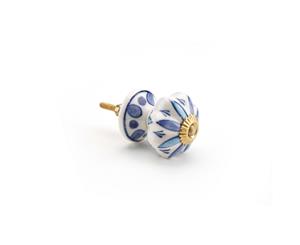 Cgb Giftware Flower Shaped Ceramic Drawer Pull (Blue and White Petal) - CB1796