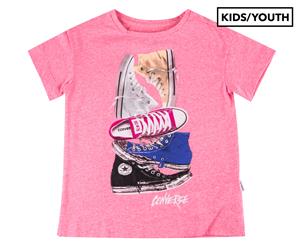 Converse Boys' Stacked Sneaker Tee / T-Shirt / Tshirt - Neon Pink