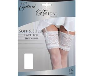 Couture Womens/Ladies Bridal Soft & Sheer Lace Top Stockings (1 Pair) (White) - LW129