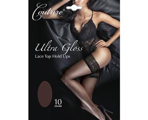 Couture Womens/Ladies Ultra Gloss Lace Top Hold Ups (1 Pair) (Barely Black) - LW393