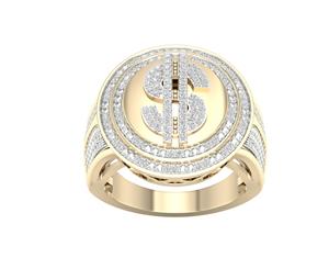 De Couer 9KT Yellow Gold Diamond Halo Men's Ring (1/20CT TDW H-I Color I2 Clarity)
