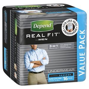 Depend Men Real Fit Underwear Medium 16 Bulk Pack