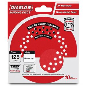 Diablo 125mm Mixed-Grit Multi-Hole Velcro Sanding Disc - 10 Piece