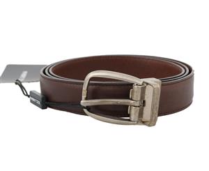 Dolce & Gabbana Brown Leather Gray Oval Buckle Belt