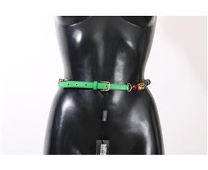 Dolce & Gabbana Green Leather Crystal Flower Waist Wrap Belt