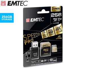 EMTEC 256GB Class 10 V30 SpeedIn Pro Micro SD Card w/ Adaptor & USB 3.0 Reader