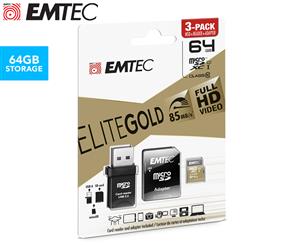 EMTEC 64GB Class 10 Elite Gold Micro SD Card w/ Adapter & USB 2.0 Reader