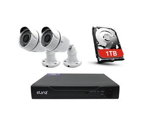 Elinz 4CH CCTV Security 2x Camera System DVR 1080P 5MP Face Detection Video 1TB