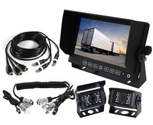Elinz 7" Monitor Caravan 2 Reversing Camera 4PIN 3AV MIC 12V 24V Trailer Cable Coil Black Camera