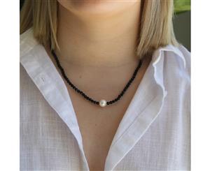 Faceted Onyx And Pearl Necklace