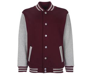 Fdm Junior/Childrens Unisex Varsity Jacket (Contrast Sleeves) (Burgundy/Heather Grey) - BC2030