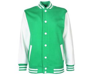 Fdm Junior/Childrens Unisex Varsity Jacket (Contrast Sleeves) (Kelly Green/White) - BC2030