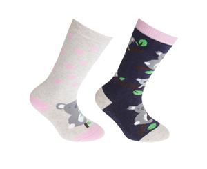 Floso Childrens/Kids Cotton Rich Welly Socks (2 Pairs) (Navy/Beige) - K355