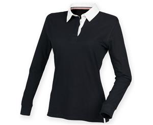 Front Row Womens/Ladies Premium Long Sleeve Rugby Shirt/Top (Black) - RW4170