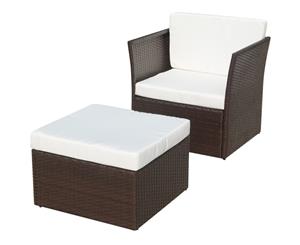 Garden Chair Footstool Set 5 Piece Rattan Wicker Brown Outdoor Furniture