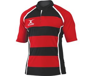 Gilbert Rugby Mens Xact Game Day Short Sleeved Rugby Shirt (Red/ Black Hoops) - RW5397