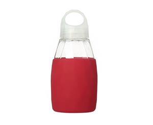 Glass Water Bottle with Silicone Sleeve 350ml in Red