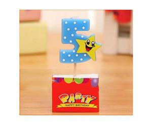 Happy Star Birthday Toppers Candles - number 5 Blue Birthday Candle