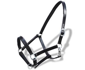 Headcollar Stable Halter Adjustable Real Leather Black Full Horse Rein