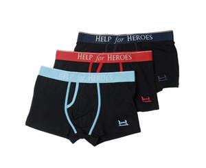 Help For Heroes Mens Plain Boxers (Pack Of 3) (Black with Trim) - HZ156