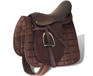 Horse Riding Saddle Set 175" Real Leather Brown 12cm 5-in-1 Blanket