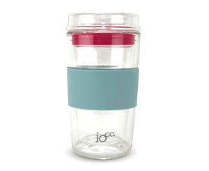 IOco 12oz All Glass Coffee Tea Cup New Mug.Travel Reuse & Keep it -Ocean/Pink