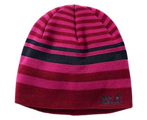 Jack Wolfskin Boys & Girls Cross Knit Warm Yarn Cap Beanie Hat - Dark Ruby