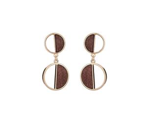 Jewelcity Sunkissed Womens/Ladies Double Disc Wood Geo Earrings (Brown/Gold) - JW981